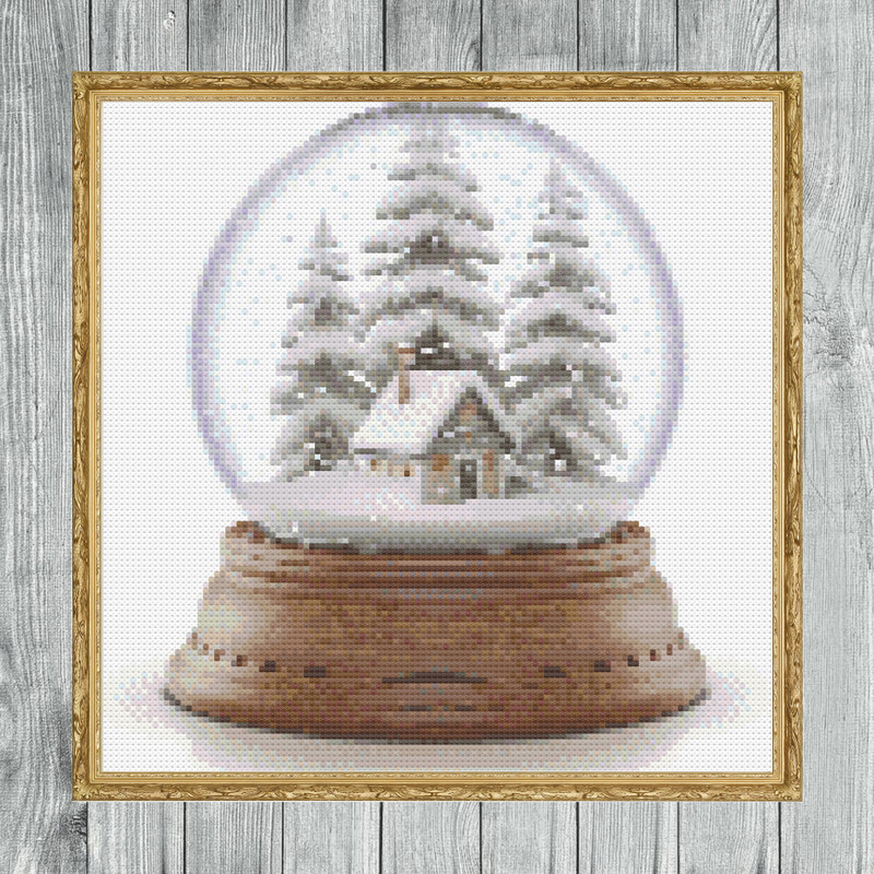 Christmas Tree Snow Globe Cross Stitch Gold Frame.jpg