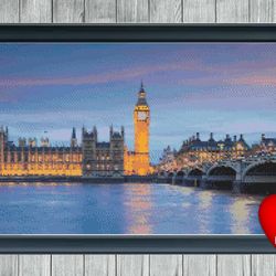 river thames big ben, instant pdf download, x stitching, 14ct aida, embroidery thread, needle thread, parliament cross