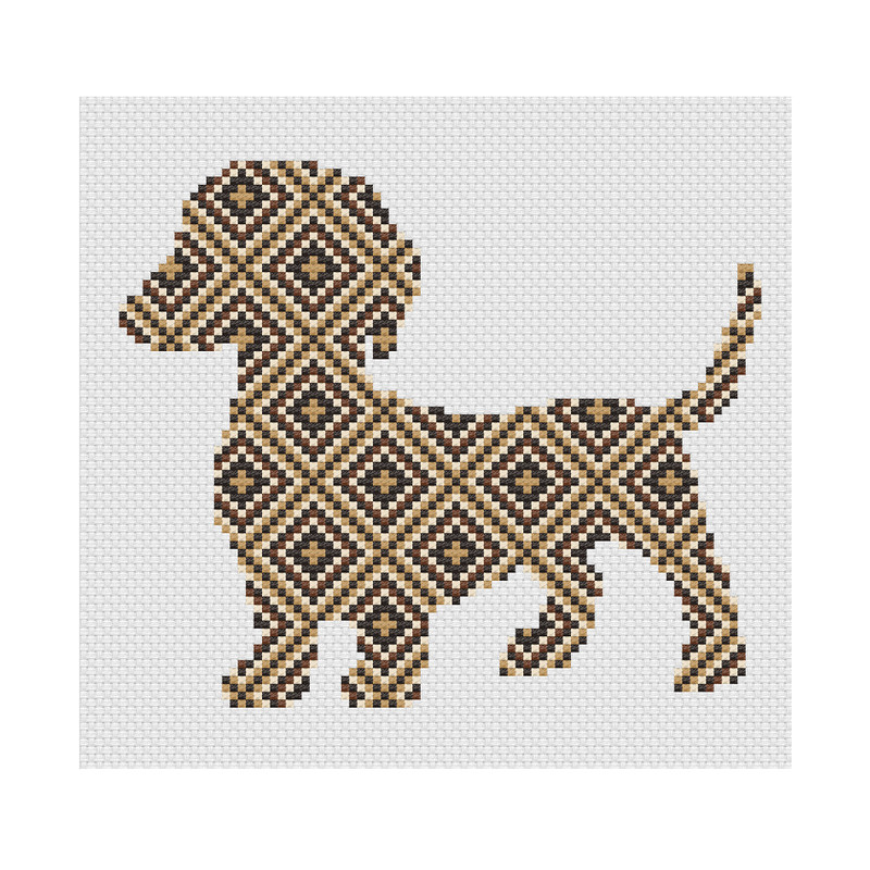 Brown Patchwork Dachshund Cross Stitch Picture.jpg