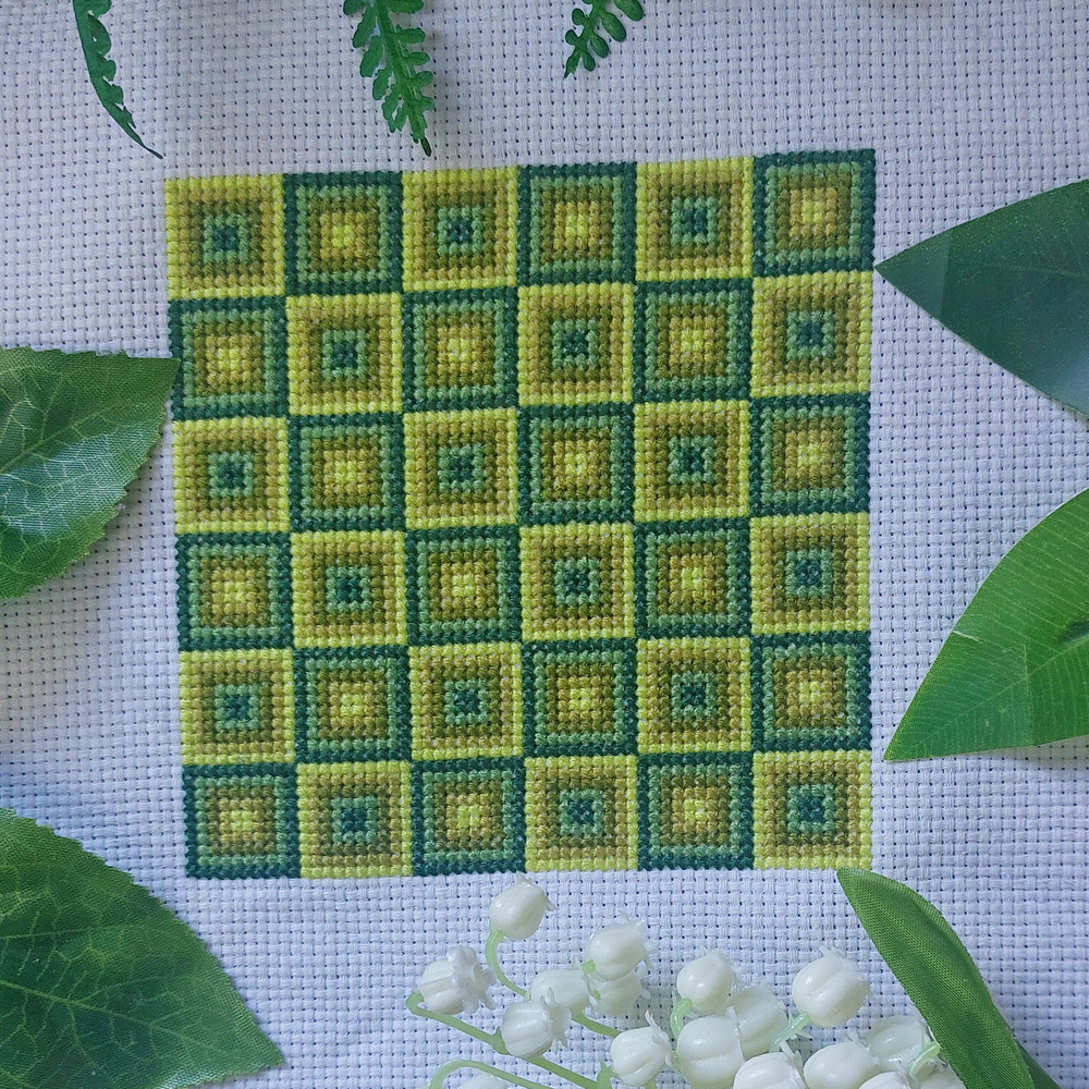 Green Square Cross Stitch Pattern Instant PDF Download X Stitching 14ct Aida Embroidery DMC Floss T 1