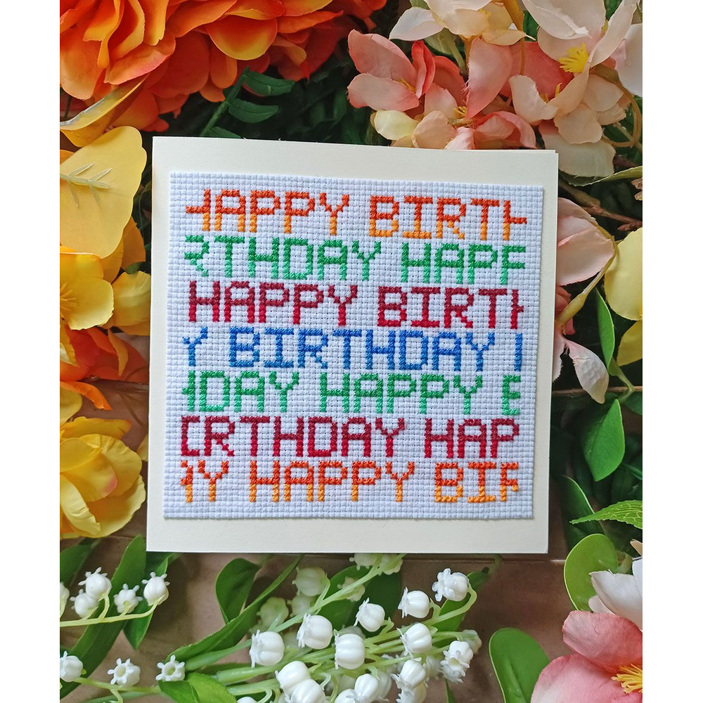Happy Birthday Text Cross Stitch PDF Pattern Card Instant PDF Download X Stitching 14ct Aida Embroi 0