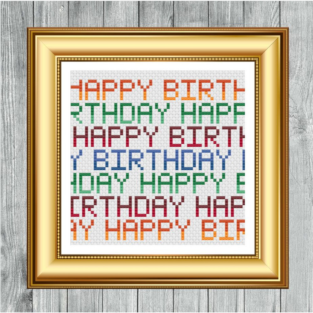 Happy Birthday Text Cross Stitch PDF Pattern Card Instant PDF Download X Stitching 14ct Aida Embroi 3