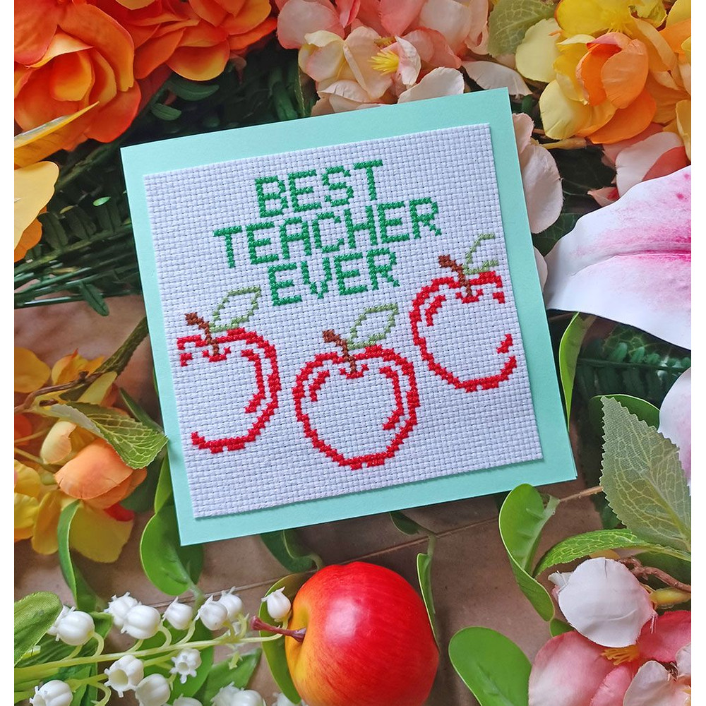 Best Teacher Ever Cross Stitch PDF Pattern Card Making Instant PDF Download X Stitching 14ct Aida T 0