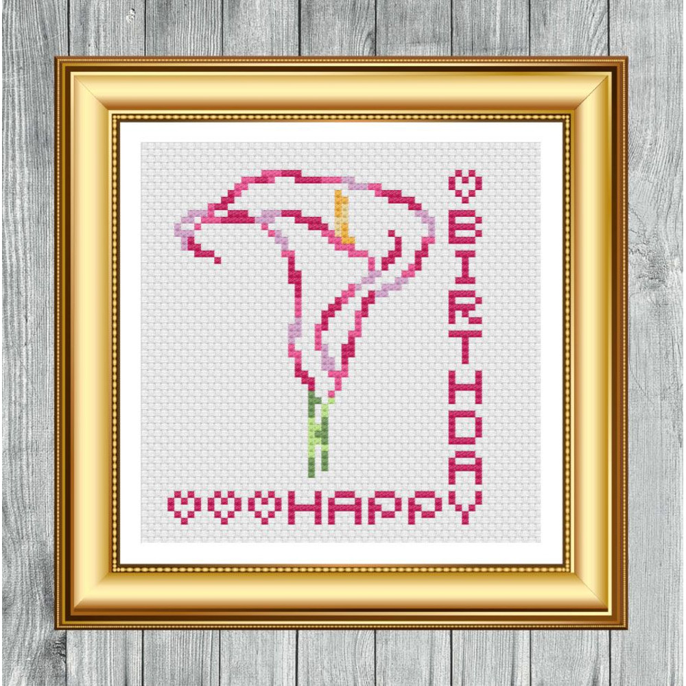 Happy Birthday Calla Lily Cross Stitch PDF Pattern Craft Card Instant PDF Download X Stitching 14ct 3