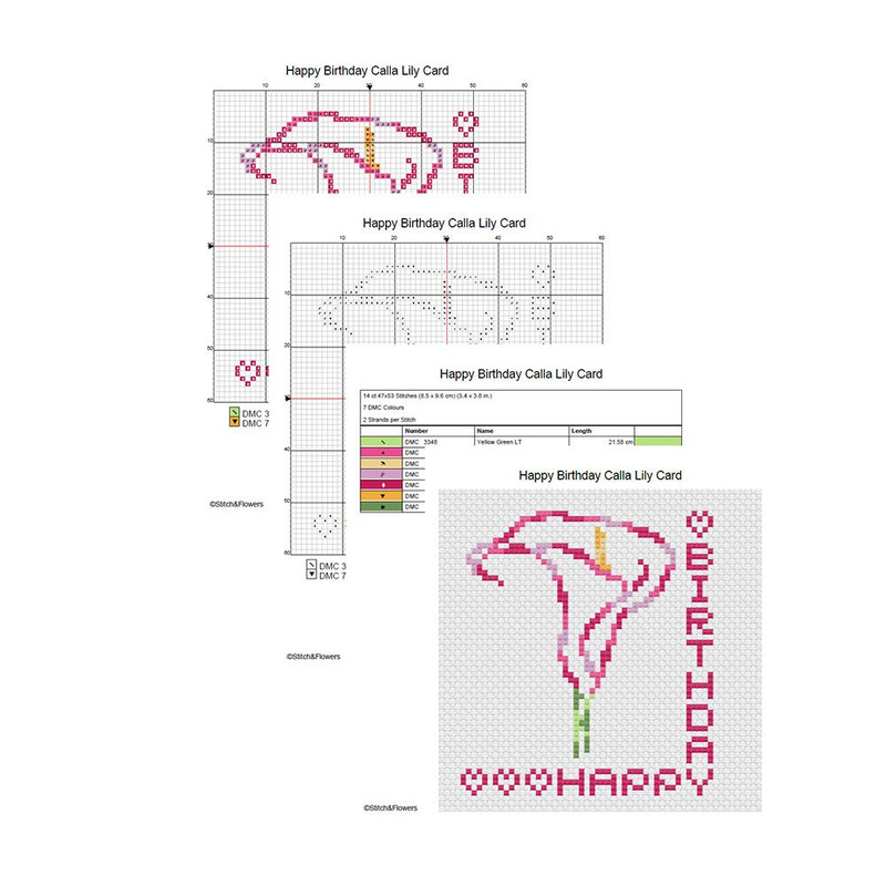 Happy Birthday Calla Lily Cross Stitch PDF Pattern Craft Card Instant PDF Download X Stitching 14ct 1