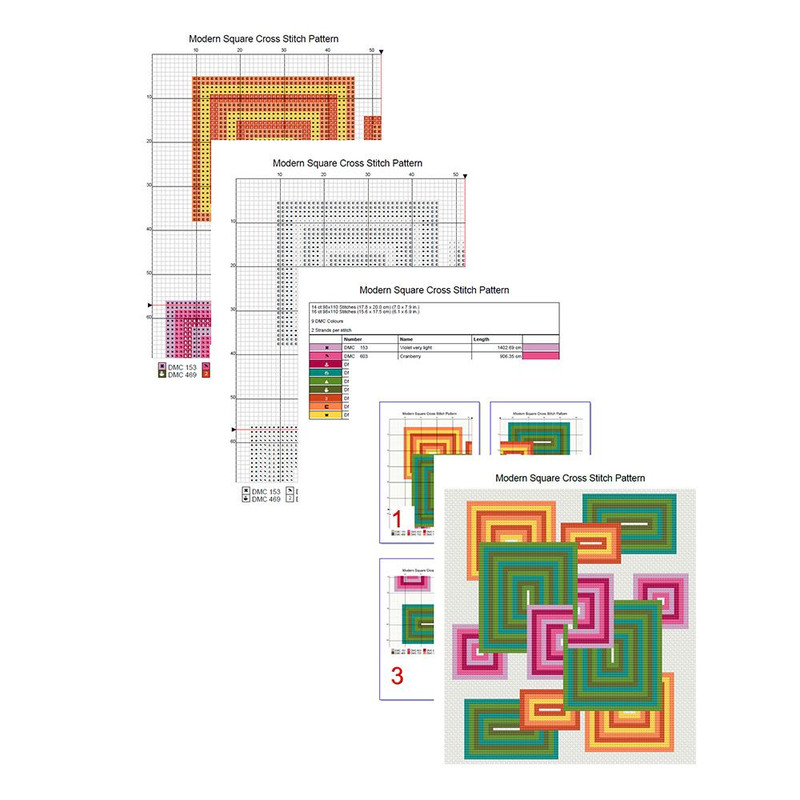Modern Square Cross Stitch Pattern Instant PDF Download X Stitching 14ct Aida Embroidery DMC Floss  1