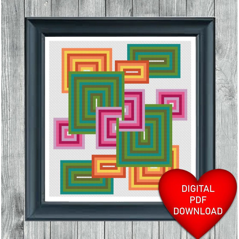 Modern Square Cross Stitch Pattern Instant PDF Download X Stitching 14ct Aida Embroidery DMC Floss  2