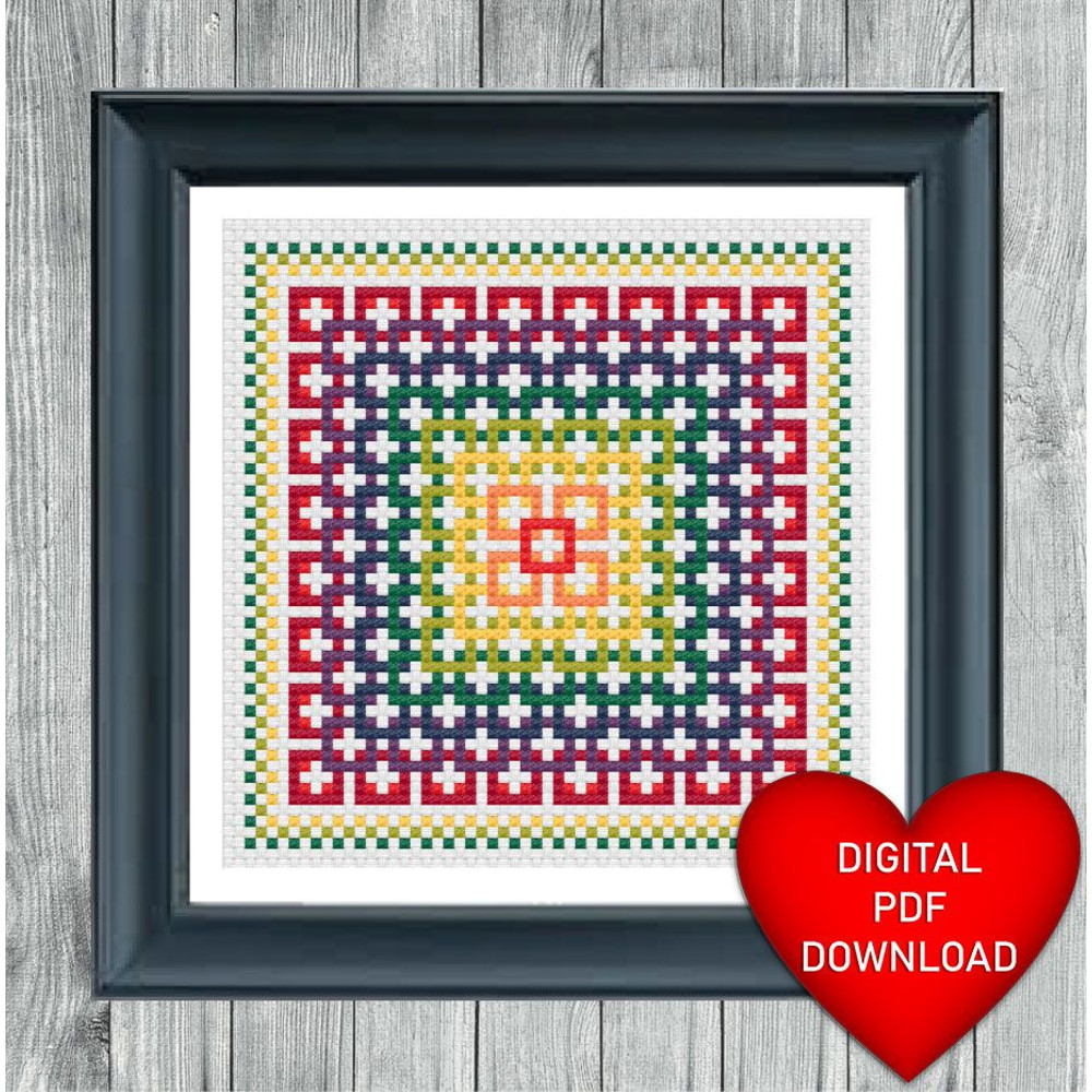 Cross Stitching Interlinked Square Pattern Instant PDF Download X Stitching 14ct Aida Embroidery DM 0