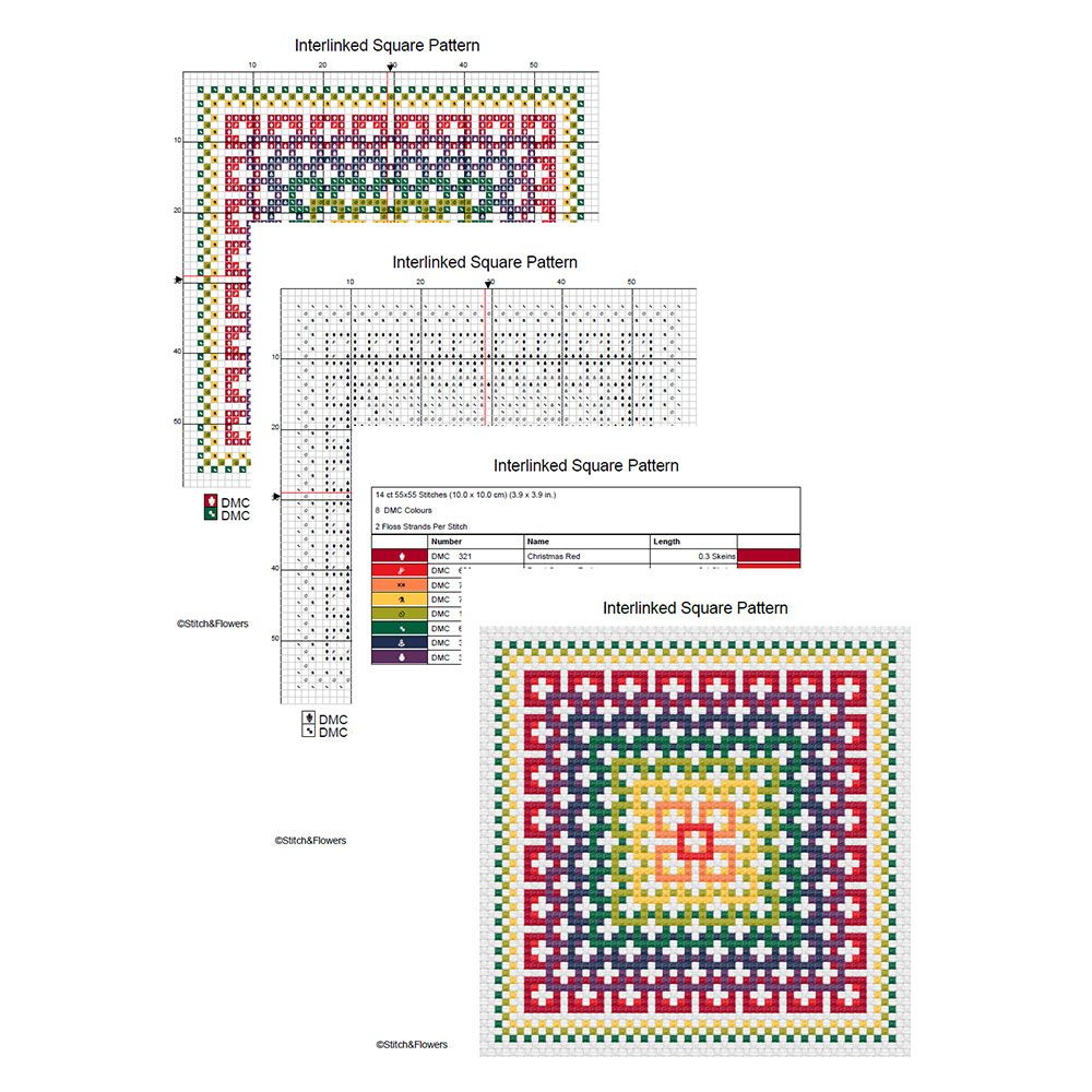 Cross Stitching Interlinked Square Pattern Instant PDF Download X Stitching 14ct Aida Embroidery DM 1