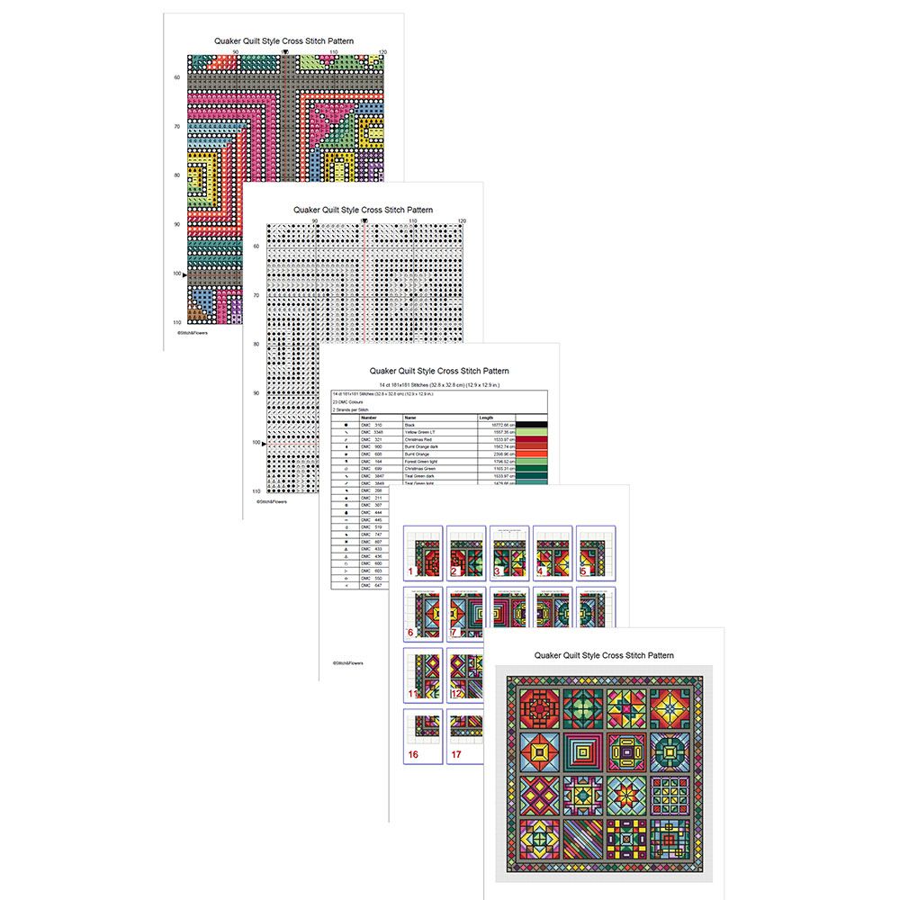 Quaker Quilt Style Cross Stitch Pattern Instant PDF Download X Stitching 14ct Aida Embroidery DMC F 1