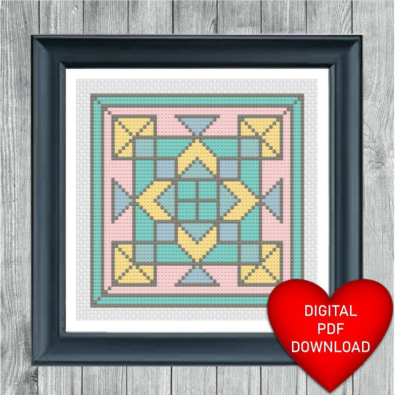 Pastel Colour Quilt Cross Stitch Pattern Instant PDF Download X Stitching 14ct Aida Embroidery DMC  2