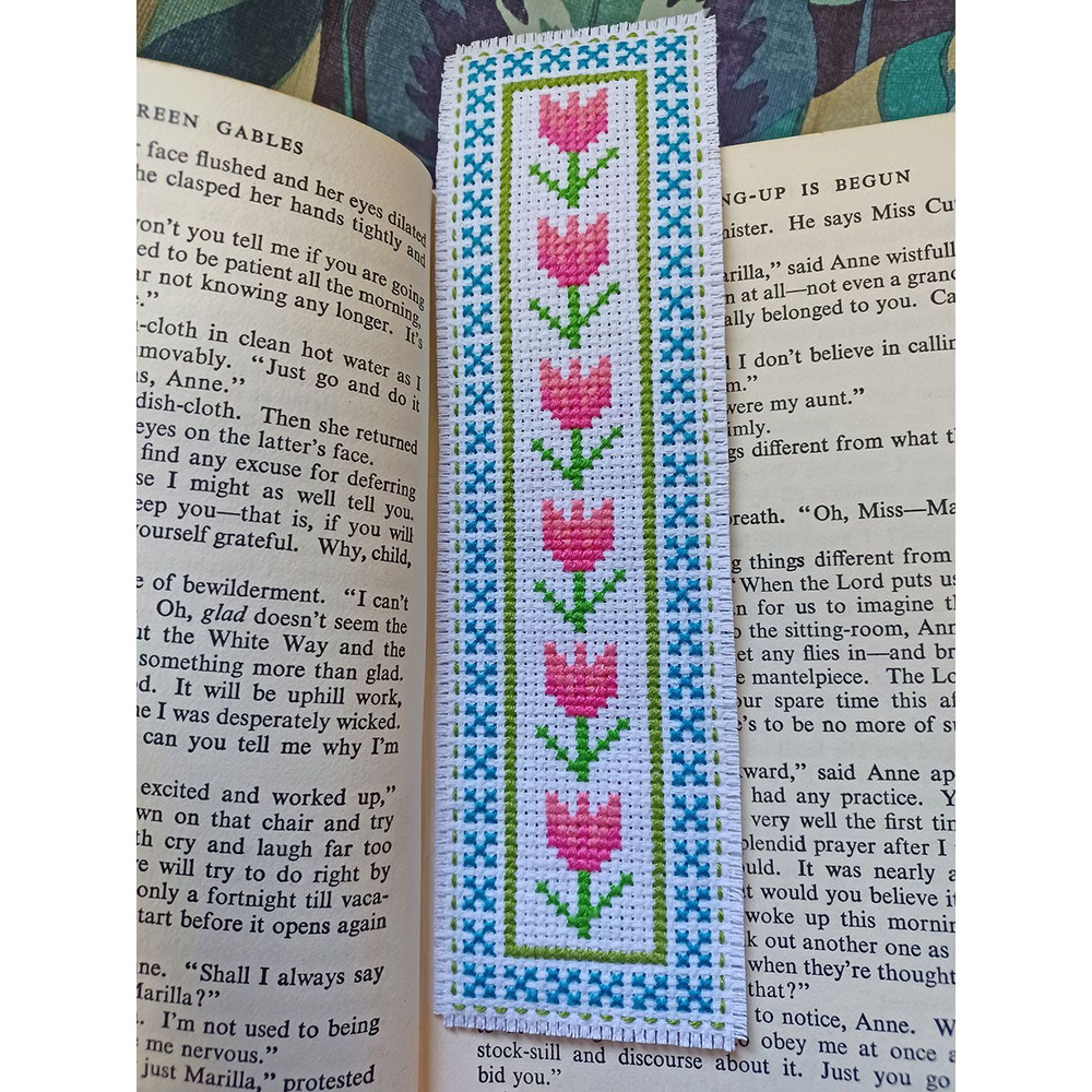 Cross Stitch Pattern Hello Spring Butterfly Tulip Bookmark Instant PDF Download X Stitching 14ct Ai 0