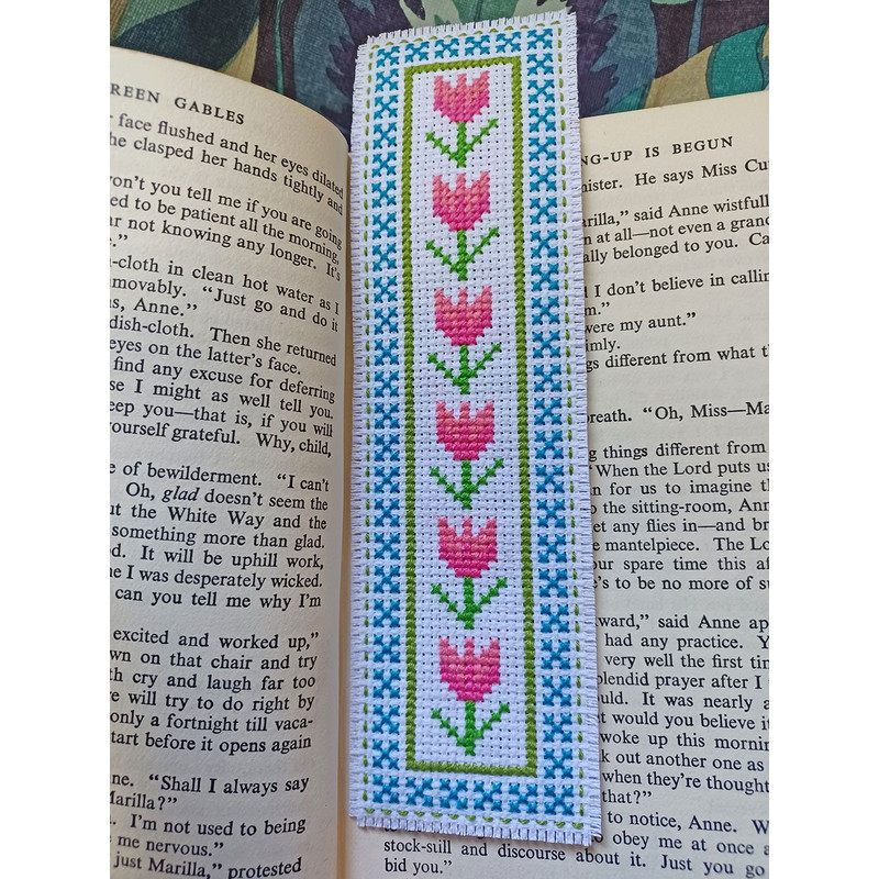Cross Stitch Pattern Hello Spring Butterfly Tulip Bookmark Instant PDF Download X Stitching 14ct Ai 0