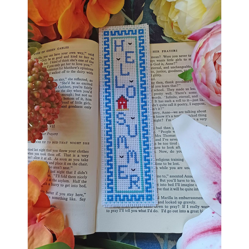 Cross Stitch Pattern Hello Summer Beach Hut Bookmark Instant PDF Download X Stitching 14ct Aida Emb 0