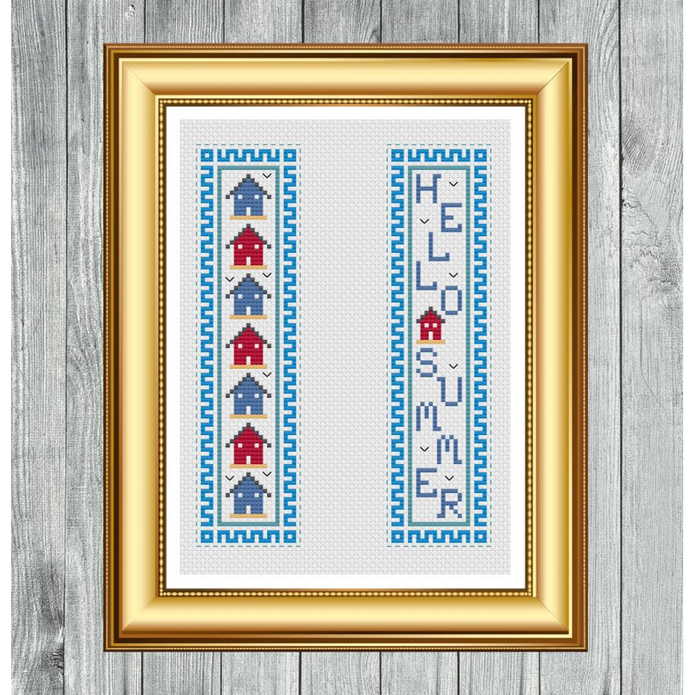 Cross Stitch Pattern Hello Summer Beach Hut Bookmark Instant PDF Download X Stitching 14ct Aida Emb 4