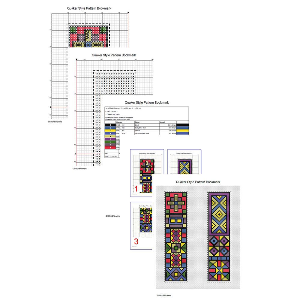 Cross Stitch Pattern Quaker Style Pattern Bookmark Instant PDF Download X Stitching 14ct Aida Embro 5