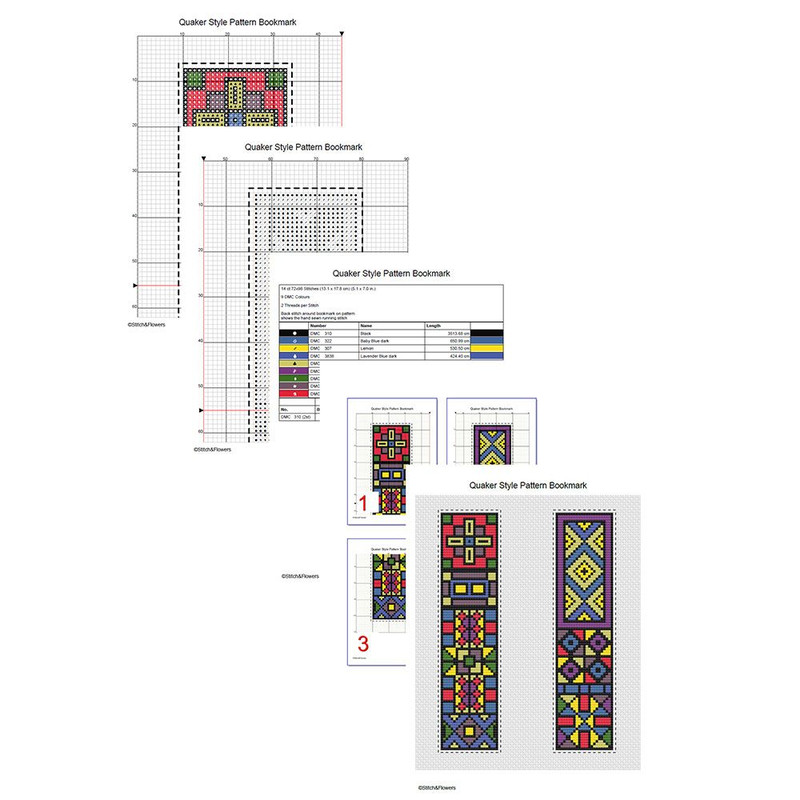 Cross Stitch Pattern Quaker Style Pattern Bookmark Instant PDF Download X Stitching 14ct Aida Embro 5
