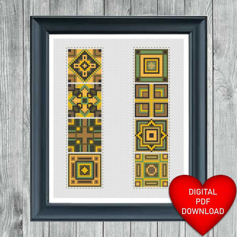 Art Deco Style Bookmark Cross Stitching Pattern Instant PDF Download X Stitching 14ct Aida Embroide 2