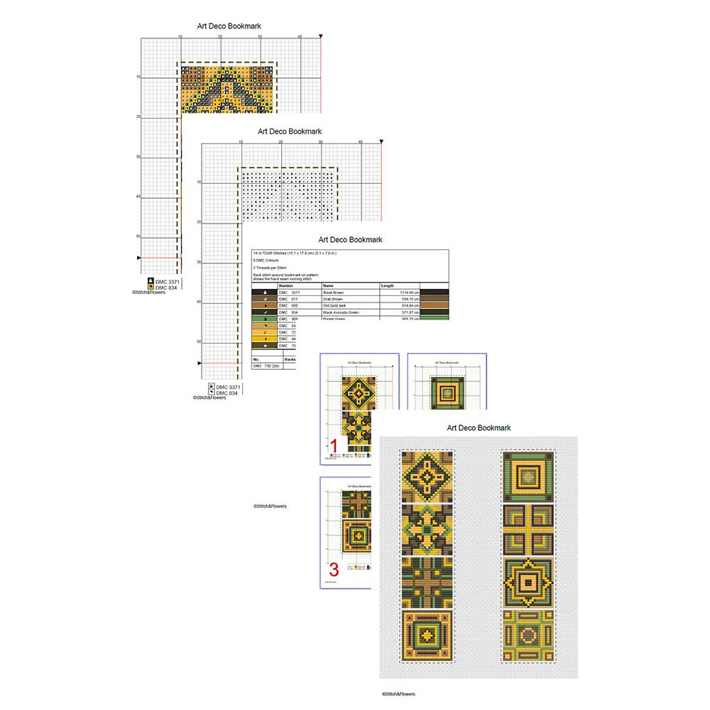 Art Deco Style Bookmark Cross Stitching Pattern Instant PDF Download X Stitching 14ct Aida Embroide 3
