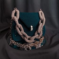 Crochet pattern women handbag PDF digital instant download and video tutorial, crossbody with chunky chain, shoulder bag
