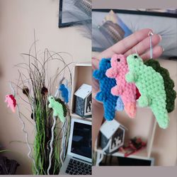 Crochet Pattern Dinosaur Amigurumi Keychain, Amigurumi Keychain, Stuffed Animal Doll Tutorial, Mini Crochet Dino Pattern