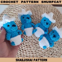 Crochet Pattern Mushroom cat, Smurfcat, shailushai pattern, Shailushai tutorial, crochet smurf cat