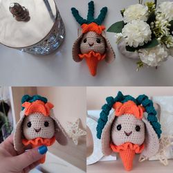 Bunny crochet rattle baby toy pattern, Spring Rabbit First Toy, baby rattle animal plush toy crochet, Bunny amigurumi