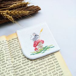 Unique corner bookmark with red mushroom and mouse, personalized gift for her