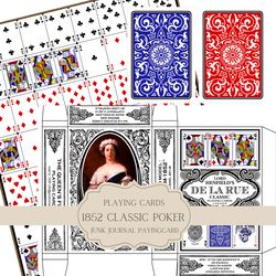 1852 Classic Poker Platin cards Set, Printable Paper,Newsprint,Digital Kit,Ephemera,My Porch Prints,Shop,Neutral,Tea Dye
