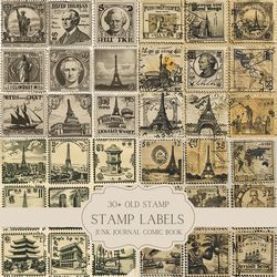 &Transparant Background Stamps sticker Old Labels, Clipart,table Paper,Newsprint,Digital Kit,Ephemera,My Porch Printspn