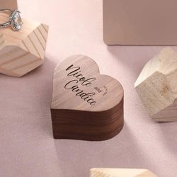 Personalized Engrave Heart Shape Ring Box For Wedding Proposal, Modern Rustic Wedding, Gift For Her, Anniversary Gift