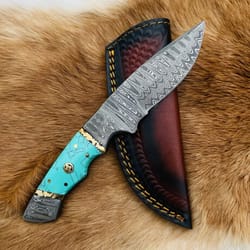 custom handmade forged damascus steel hunting knife blade with acrylic scales