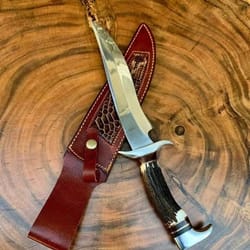 bowie knife n690 steel deer antler handle blacksmith made bowie knife, handmade survival knife groomsmen gift