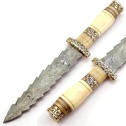 custom damascus steel hunting wavy knife handle rose wood -handmade premium quality edge fixed blade – for multipurpose