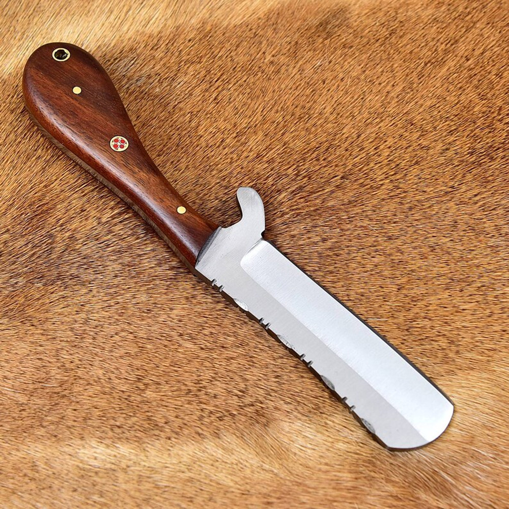 Handmade Bull Cutter Knife Cowboy Hunting Castration And Skinning Knife 8 Rose Wood Handle Fixed Blade EDC Knife 1