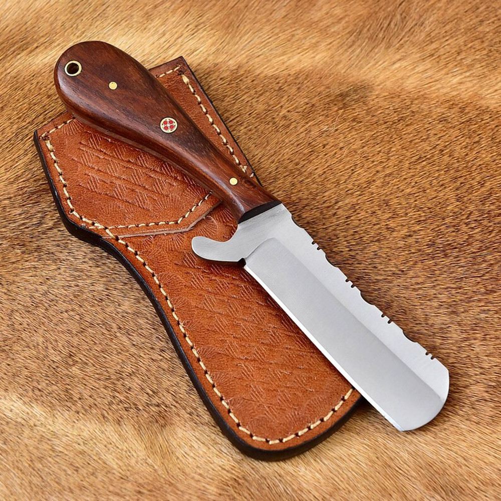 Handmade Bull Cutter Knife Cowboy Hunting Castration And Skinning Knife 8 Rose Wood Handle Fixed Blade EDC Knife 3