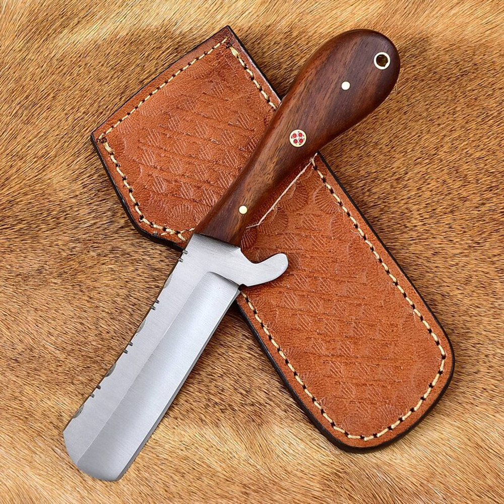 Handmade Bull Cutter Knife Cowboy Hunting Castration And Skinning Knife 8 Rose Wood Handle Fixed Blade EDC Knife 0