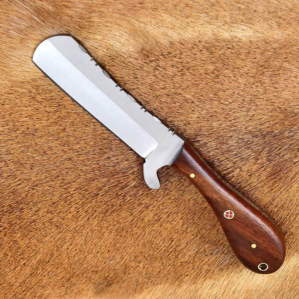 Handmade Bull Cutter Knife Cowboy Hunting Castration And Skinning Knife 8 Rose Wood Handle Fixed Blade EDC Knife 4