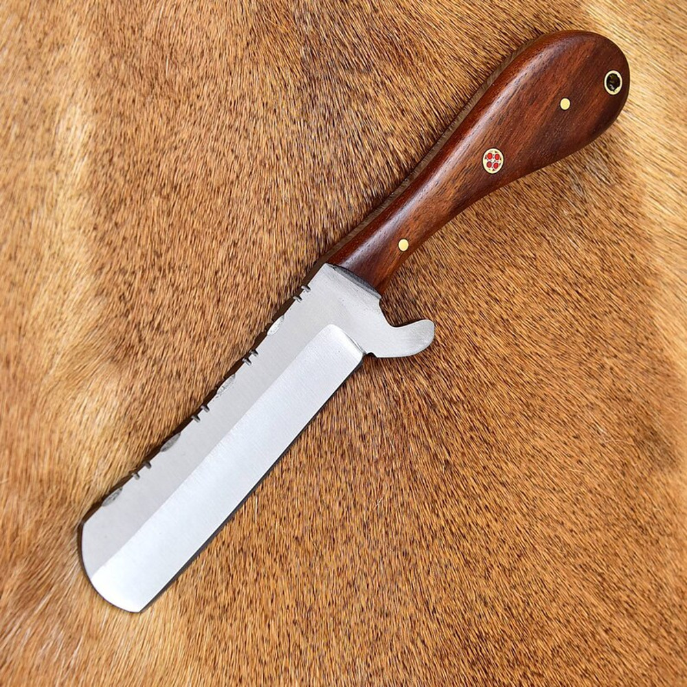 Handmade Bull Cutter Knife Cowboy Hunting Castration And Skinning Knife 8 Rose Wood Handle Fixed Blade EDC Knife 5