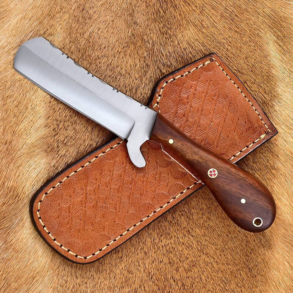 Handmade Bull Cutter Knife Cowboy Hunting Castration And Skinning Knife 8 Rose Wood Handle Fixed Blade EDC Knife 6