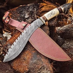 handmade damascus steel hunting bowie knife with bone & stag handle, best christmas gift, gift for him, personalised