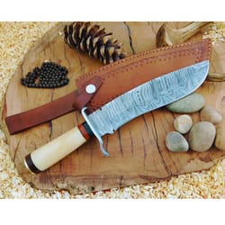 personalized bowie knife with stabilized bone handle handmade damascus hunting skinner knife blade knife gift for men