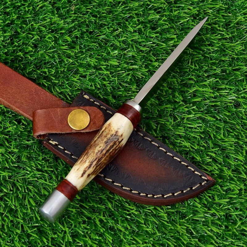 D2 Steel Fixed Blade Hunting Knife With Stag Horn Handle And Leather Sheath Survival Tool Best Anniversary Gift 1
