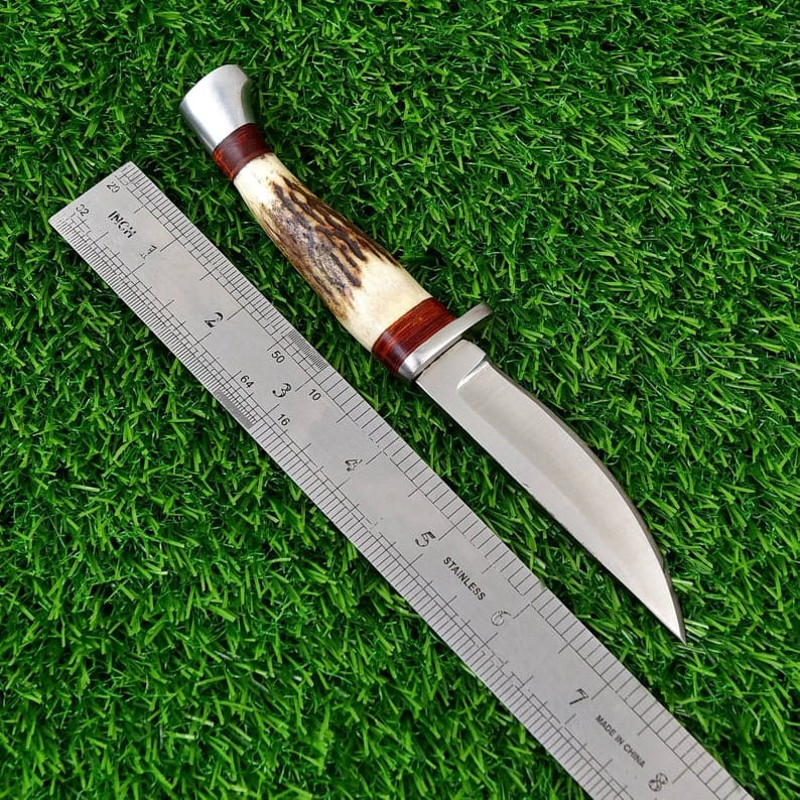 D2 Steel Fixed Blade Hunting Knife With Stag Horn Handle And Leather Sheath Survival Tool Best Anniversary Gift 4