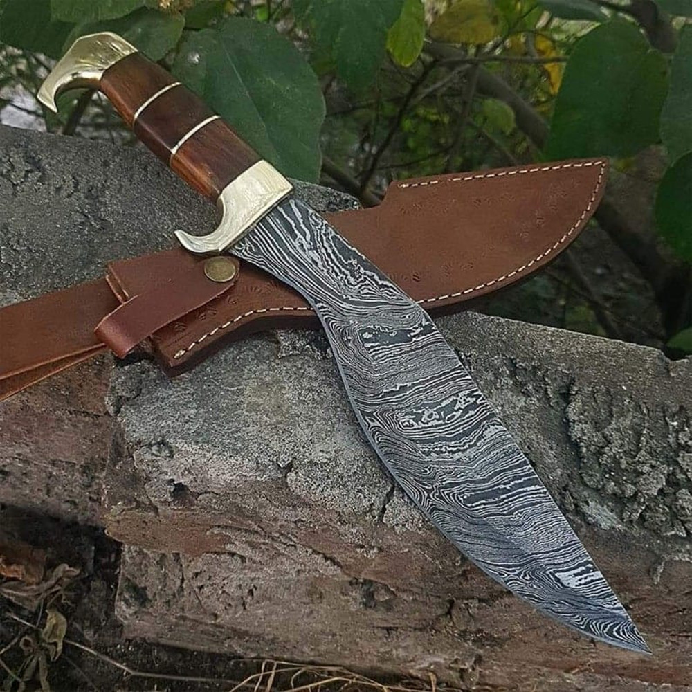 17 Inches Bowie Knife With Sheath It Is Mirror Polished Damascus Steel Bowie Knife This Shiny Razor Sharp Huge Bowie 0