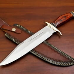 hand made d2 steel blade bowie hunting camping knife - pakka wood