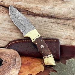 custom forged damascus steel outdoor bowie knife with leather sheath by hunt for life