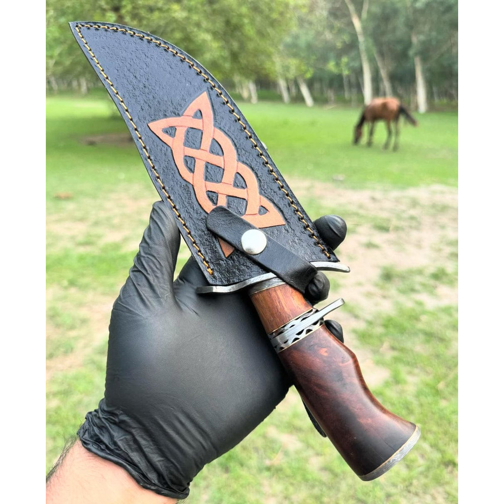 Custom Handmade Damascus Steel Hunting Bowie Knife With Premium Leather Sheath 5