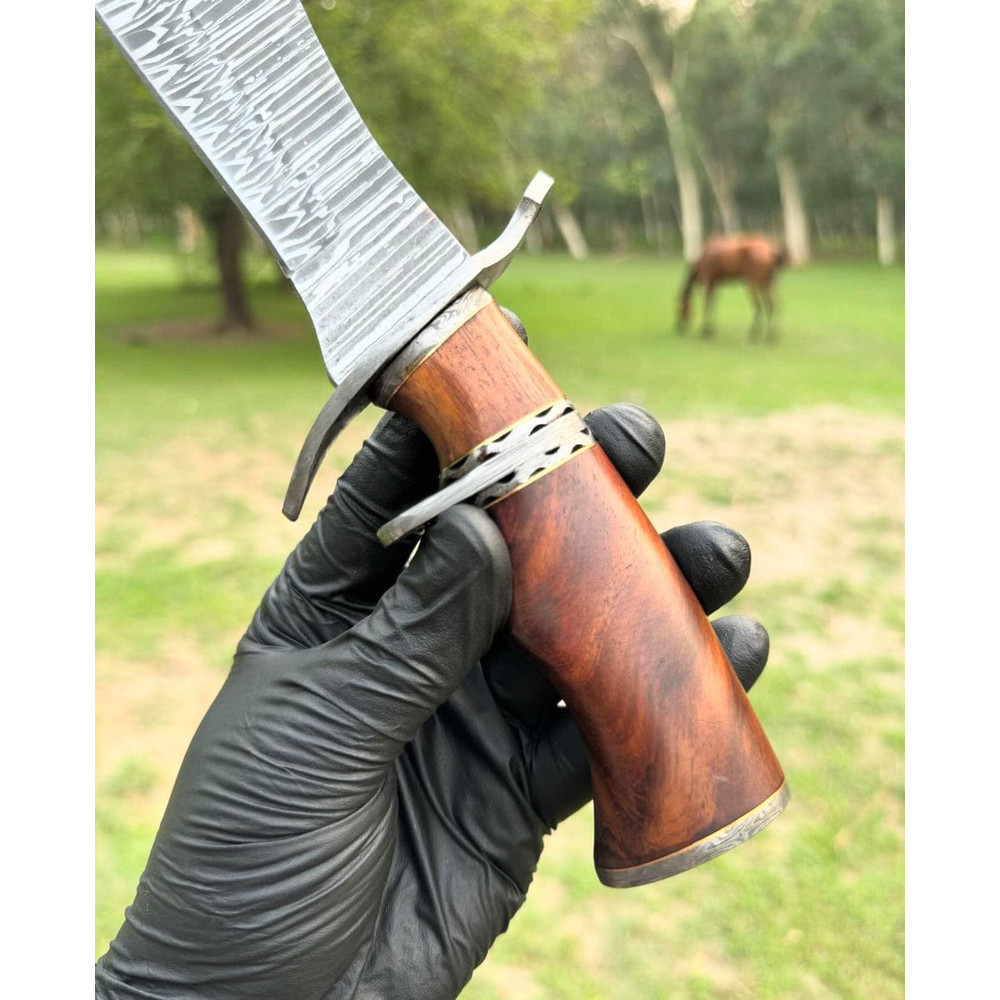 Custom Handmade Damascus Steel Hunting Bowie Knife With Premium Leather Sheath 3