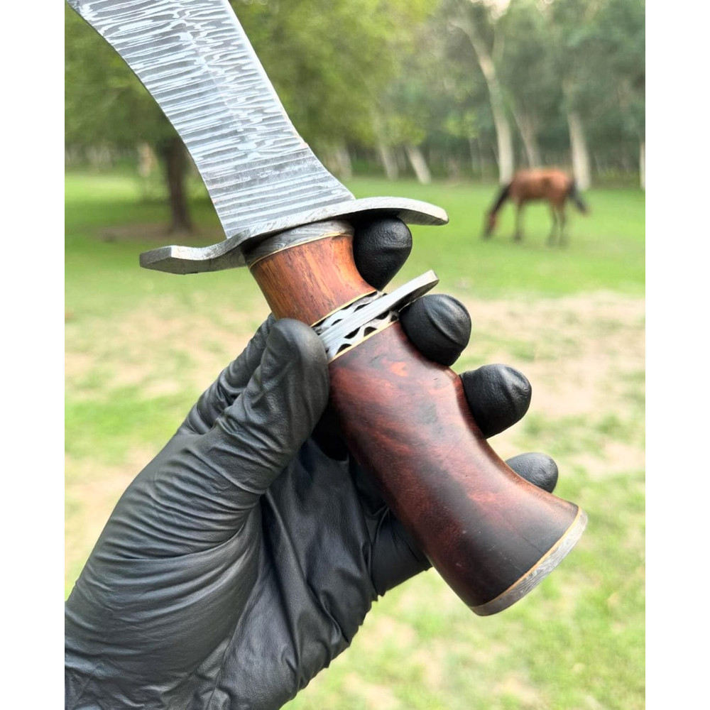 Custom Handmade Damascus Steel Hunting Bowie Knife With Premium Leather Sheath 4